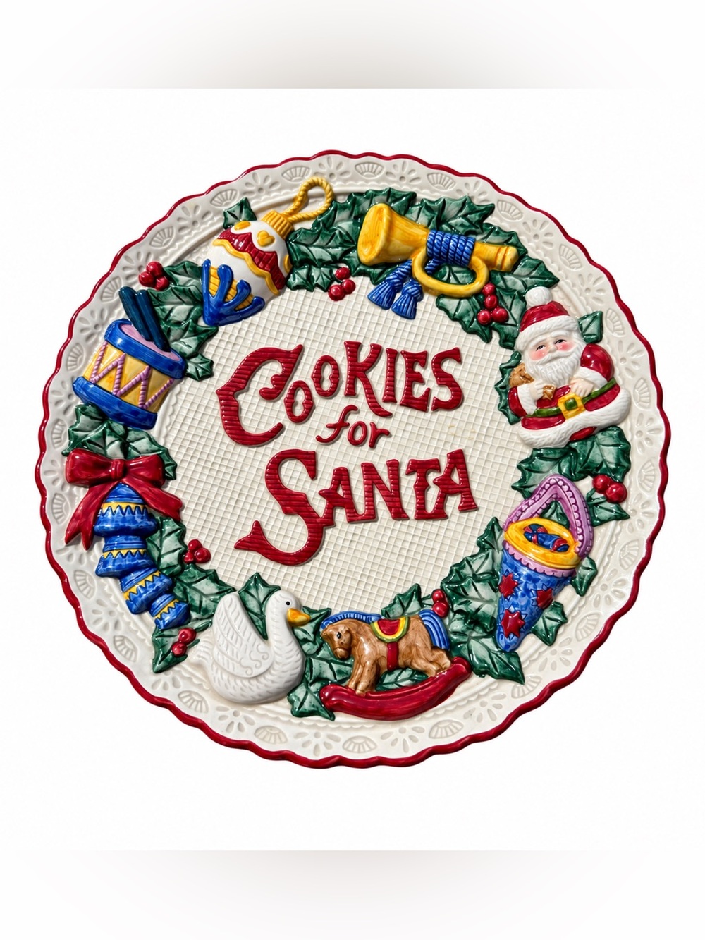 Vintage 1995 Fitz & Floyd Omnibus Cookies for Santa Ceramic Christmas Plate 9.5”
